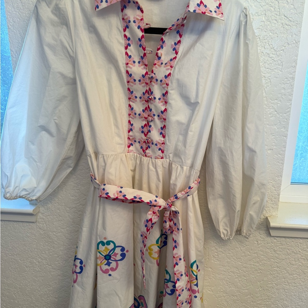 Hermoza Embroidered 100% Cotton Shirt Multi- Floral Cross Stitch Dress  S-Small - Picture 16 of 17